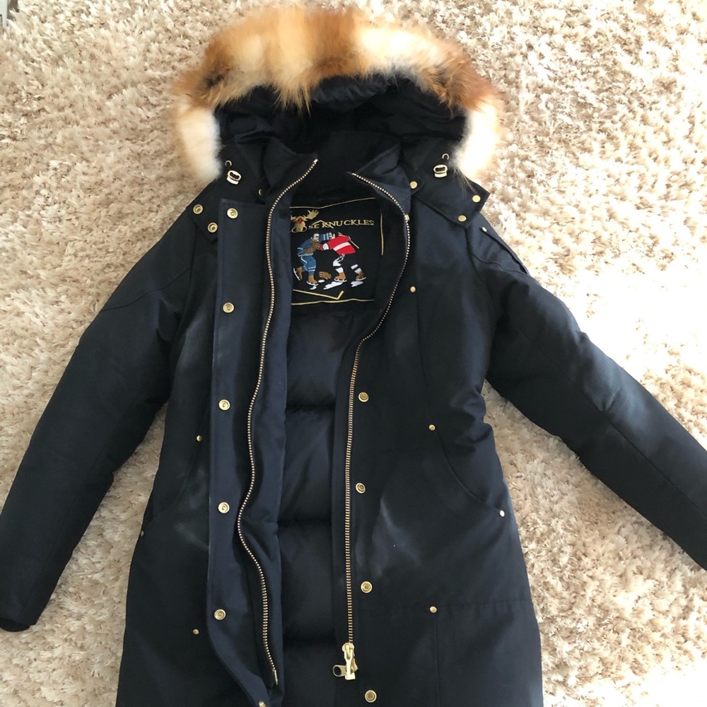 Moose Knuckles fur hooded coat.